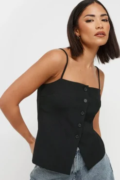 Pixiegirl Petite Black Structured Button Vest Top