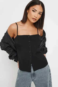 Pixiegirl Petite Black Structured Button Vest Top
