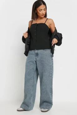 Pixiegirl Petite Black Structured Button Vest Top