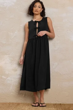 Pixiegirl Petite Black Tie Front Midi Dress