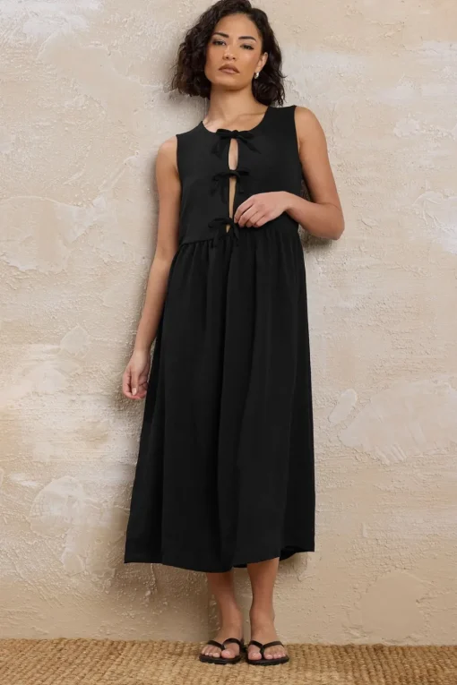 Pixiegirl Petite Black Tie Front Midi Dress