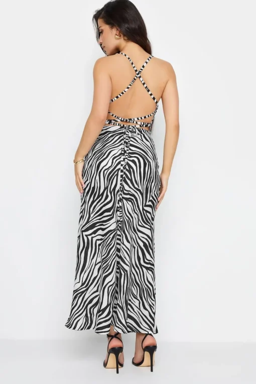 Pixiegirl Petite Black Zebra Print Cowl Neck Maxi Slip Dress