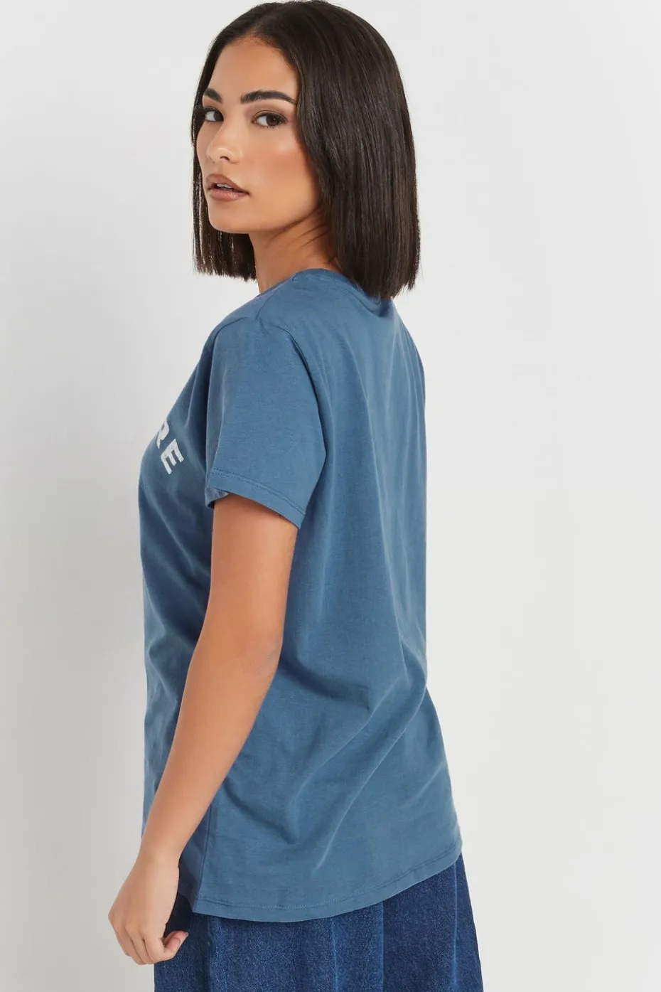 Pixiegirl Petite Blue Acid Wash Slogan T-Shirt