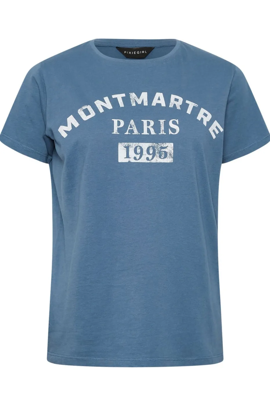 Pixiegirl Petite Blue Acid Wash Slogan T-Shirt