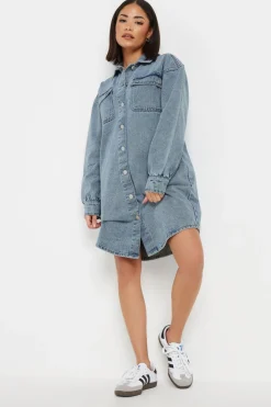 Pixiegirl Petite Blue Denim Shirt Mini Dress