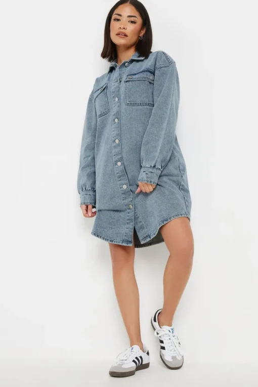 Pixiegirl Petite Blue Denim Shirt Mini Dress