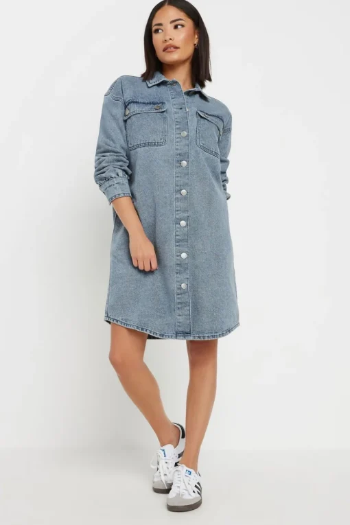 Pixiegirl Petite Blue Denim Shirt Mini Dress