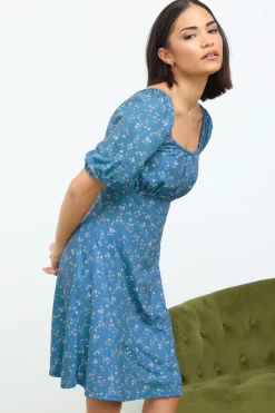 Pixiegirl Petite Blue Ditsy Floral Print Mini Dress