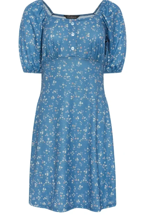 Pixiegirl Petite Blue Ditsy Floral Print Mini Dress