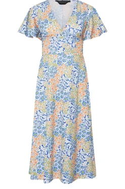 Pixiegirl Petite Blue Floral Flutter Sleeve Midi Dress