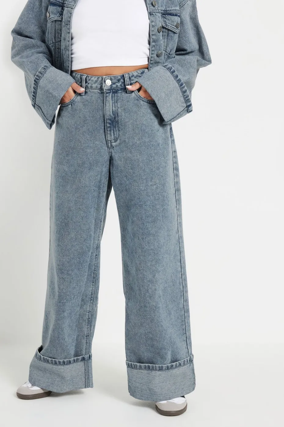 Pixiegirl Petite Blue Wash Denim Turn Up Jeans