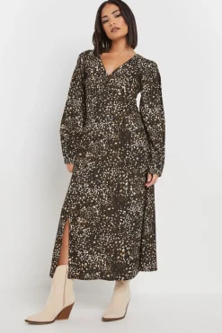 Pixiegirl Petite Brown Abstract Spot Midi Tea Dress
