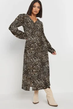 Pixiegirl Petite Brown Abstract Spot Midi Tea Dress