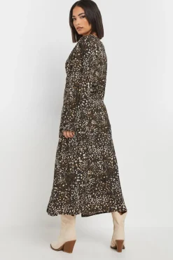Pixiegirl Petite Brown Abstract Spot Midi Tea Dress
