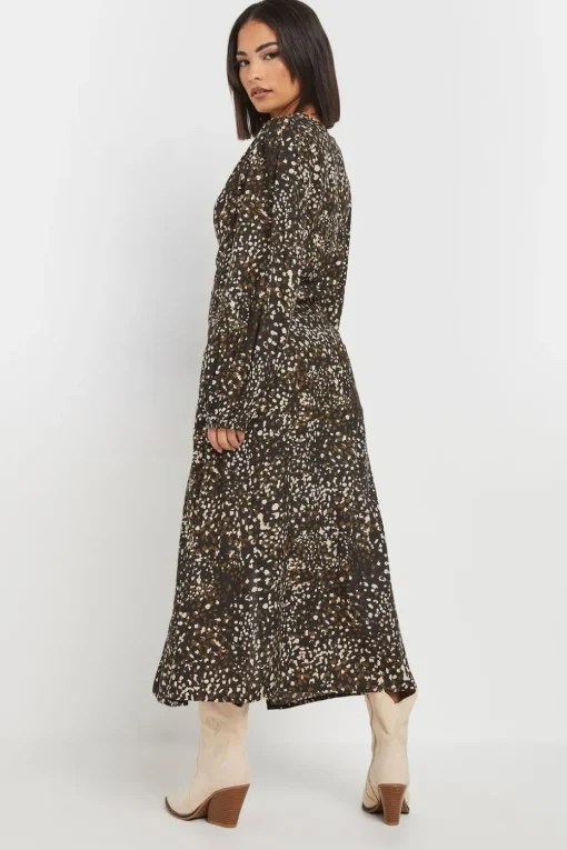 Pixiegirl Petite Brown Abstract Spot Midi Tea Dress