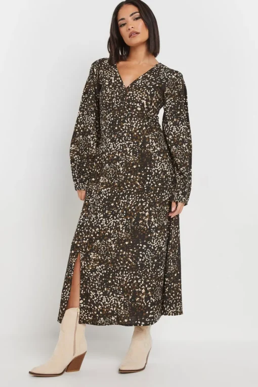 Pixiegirl Petite Brown Abstract Spot Midi Tea Dress