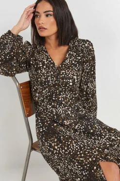 Pixiegirl Petite Brown Abstract Spot Midi Tea Dress