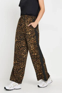 Pixiegirl Petite Brown Leopard Print Striped Wide Leg Trousers
