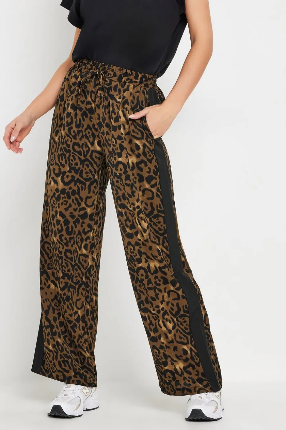 Pixiegirl Petite Brown Leopard Print Striped Wide Leg Trousers