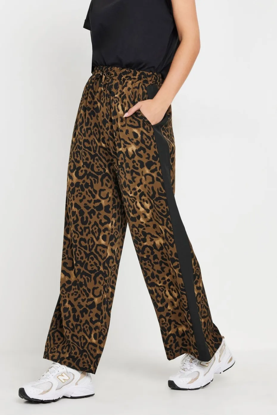 Pixiegirl Petite Brown Leopard Print Striped Wide Leg Trousers