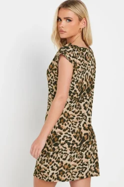 Pixiegirl Petite Brown Leopard Print High Neck Mini Dress