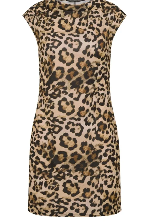 Pixiegirl Petite Brown Leopard Print High Neck Mini Dress