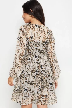 Pixiegirl Petite Brown Leopard Print Smock Mini Dress