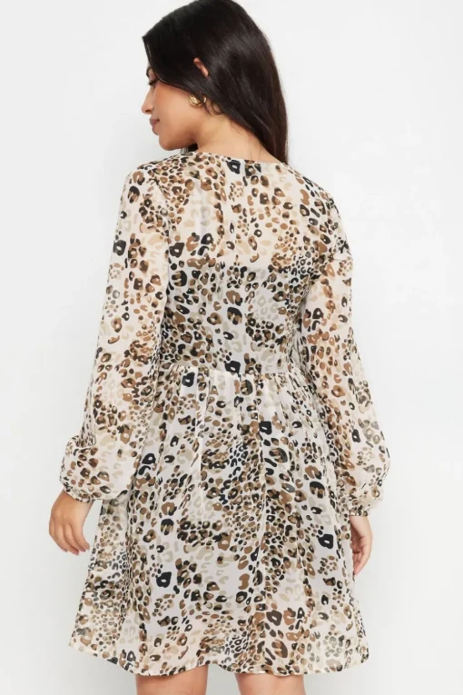 Pixiegirl Petite Brown Leopard Print Smock Mini Dress