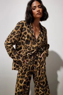 Pixiegirl Petite Brown Leopard Print Long Sleeve Shirt