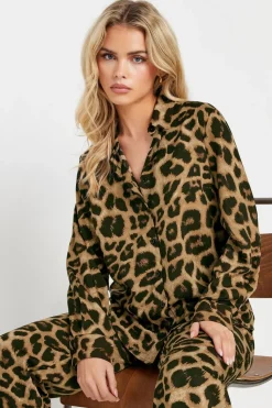 Pixiegirl Petite Brown Leopard Print Long Sleeve Shirt