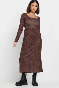 Pixiegirl Petite Brown Paisley Print Midi Tea Dress