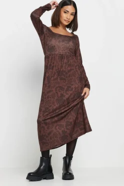 Pixiegirl Petite Brown Paisley Print Midi Tea Dress
