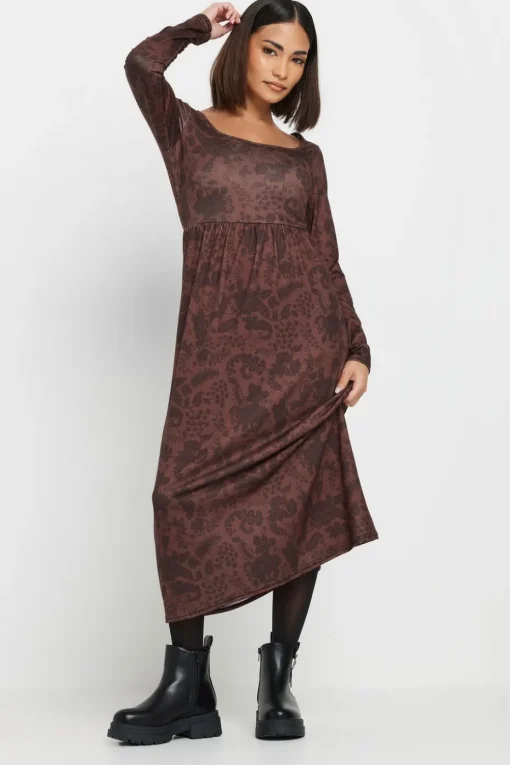 Pixiegirl Petite Brown Paisley Print Midi Tea Dress