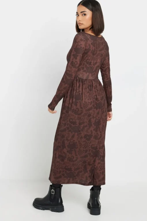 Pixiegirl Petite Brown Paisley Print Midi Tea Dress