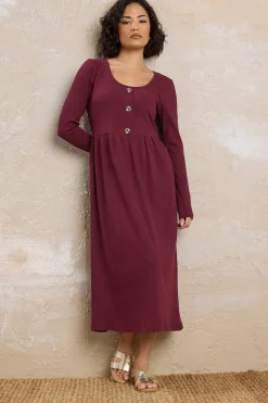 Pixiegirl Petite Burgundy Red Ribbed Button Midaxi Dress