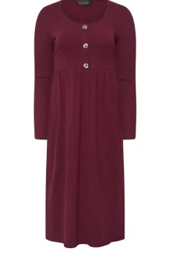 Pixiegirl Petite Burgundy Red Ribbed Button Midaxi Dress