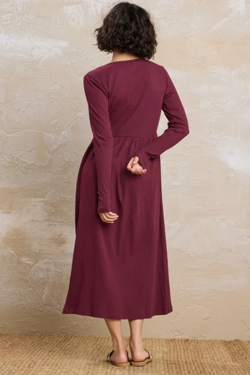 Pixiegirl Petite Burgundy Red Ribbed Button Midaxi Dress