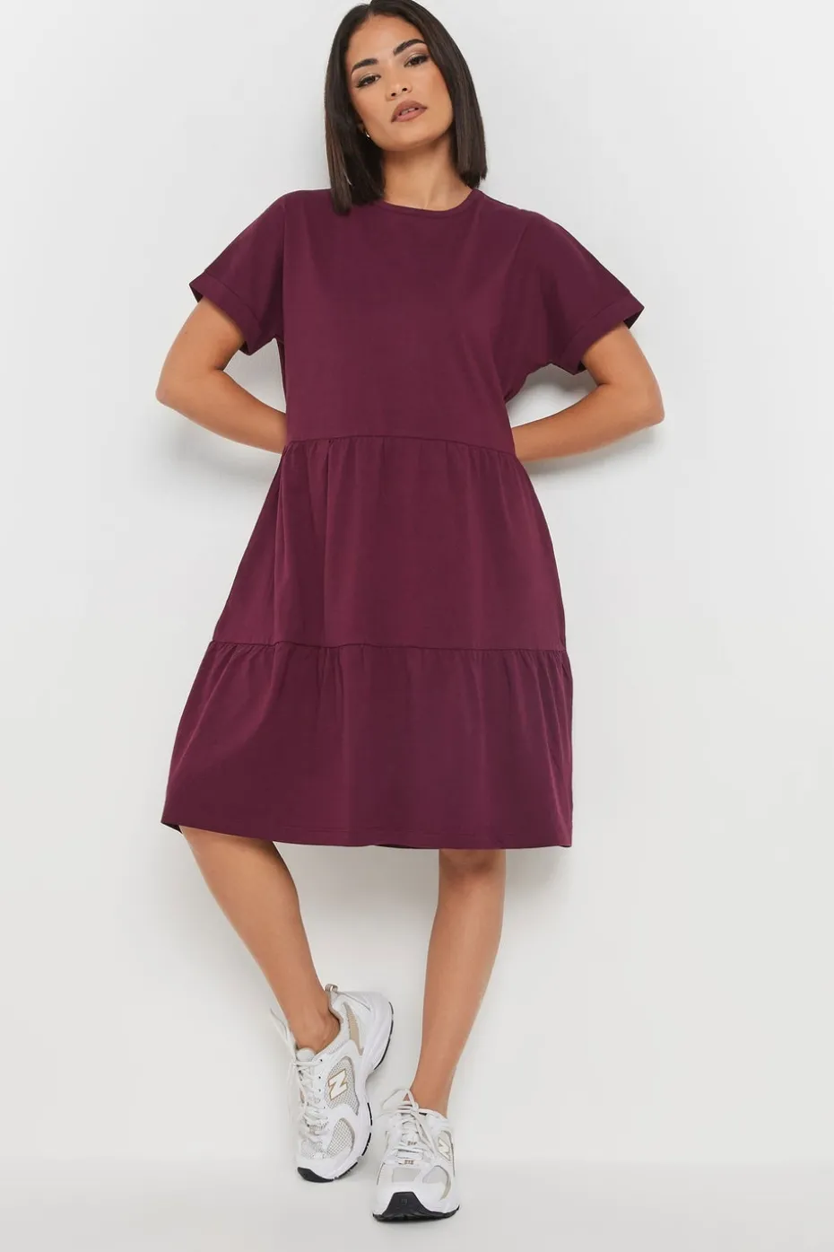Pixiegirl Petite Burgundy Red Tiered Smock Dress