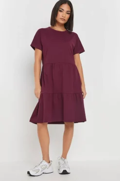 Pixiegirl Petite Burgundy Red Tiered Smock Dress