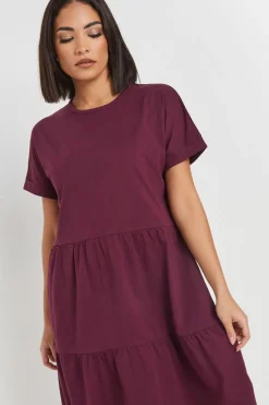 Pixiegirl Petite Burgundy Red Tiered Smock Dress