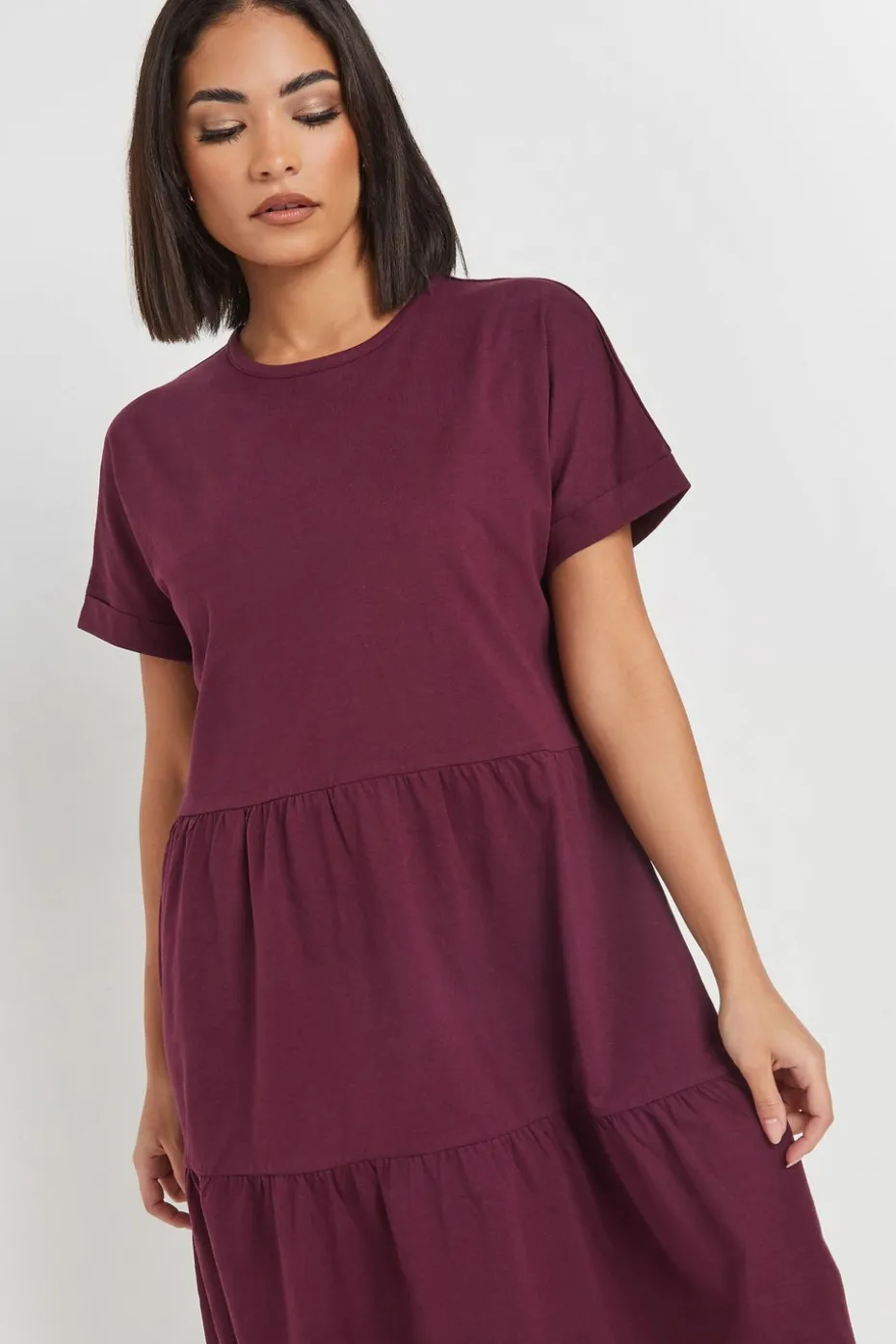 Pixiegirl Petite Burgundy Red Tiered Smock Dress