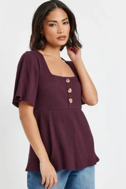 Pixiegirl Petite Burgundy Red Ribbed Smock Top