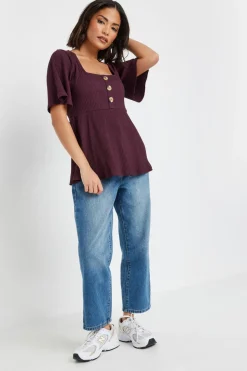 Pixiegirl Petite Burgundy Red Ribbed Smock Top