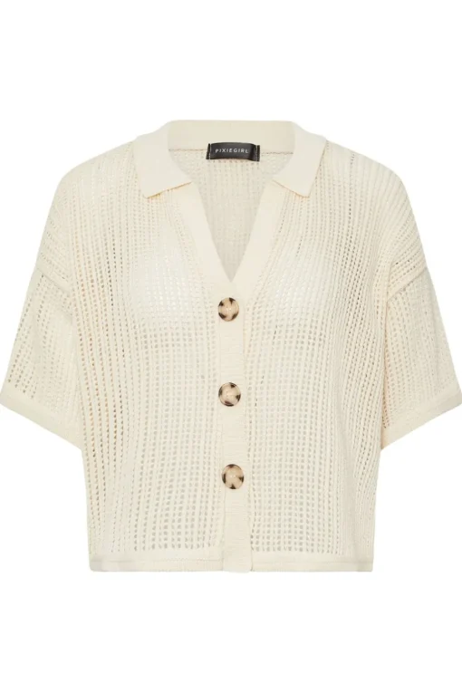 Pixiegirl Petite Cream Crochet Short Sleeve Shirt