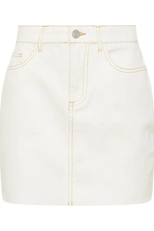 Pixiegirl Petite Cream Denim Contrast Stitch Mini Skirt