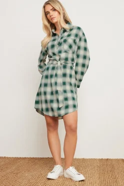 Pixiegirl Petite Green Check Print Shirt Dress