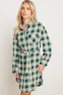Pixiegirl Petite Green Check Print Shirt Dress