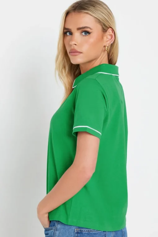 Pixiegirl Petite Green Contrast Trim Polo Shirt