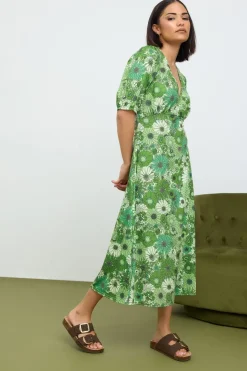 Pixiegirl Petite Green Floral Print Midi Tea Dress