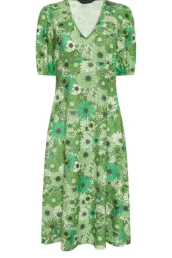 Pixiegirl Petite Green Floral Print Midi Tea Dress